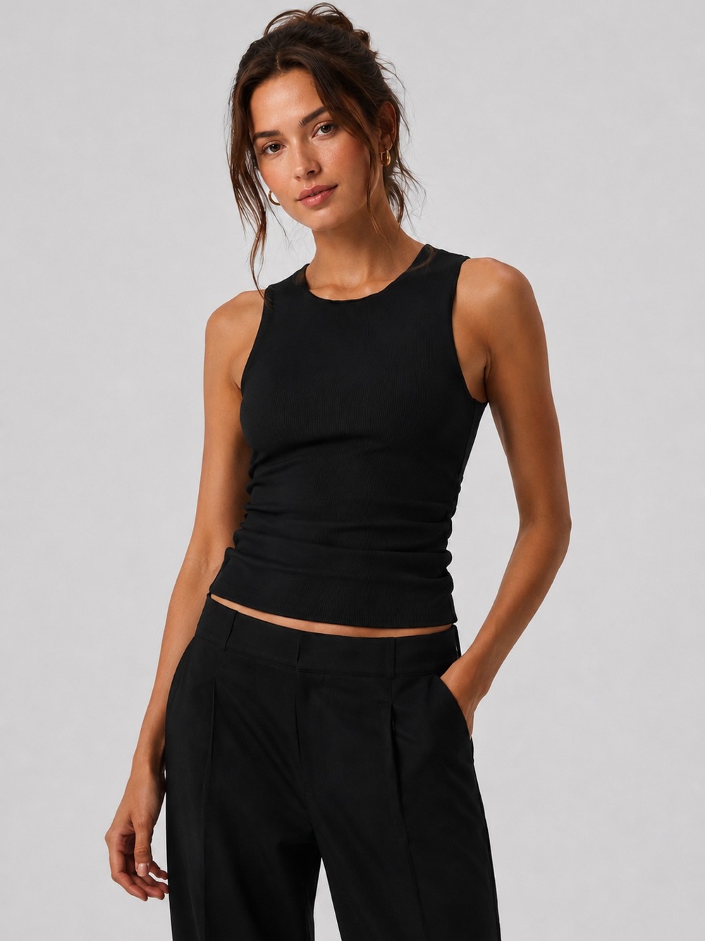 Alo Yoga Black Ribbed En Pointe Tank Top Size L Built-In Bra